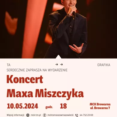 plakat zaprasza na koncert Maxa Miszczyka