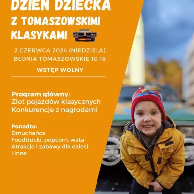 Plakat zapraszający na dzień dziecka z tomaszowskim klasykami
