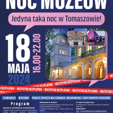 plakat zaprasza na tomaszowską Noc Muzeów