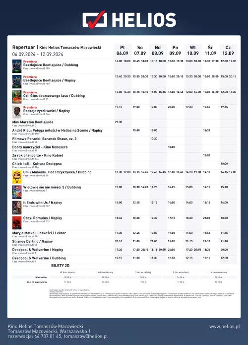 Repertuar tygodniowy kina Helios Tomaszów 06-12.09.2024