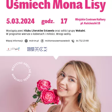 Plakat przedstawia zaproszenie na wieczór poetycki Uśmiech Mona Lisy