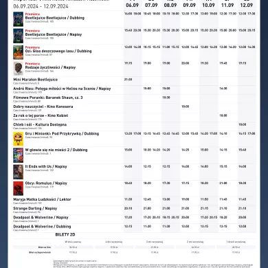 Repertuar tygodniowy kina Helios Tomaszów 06-12.09.2024